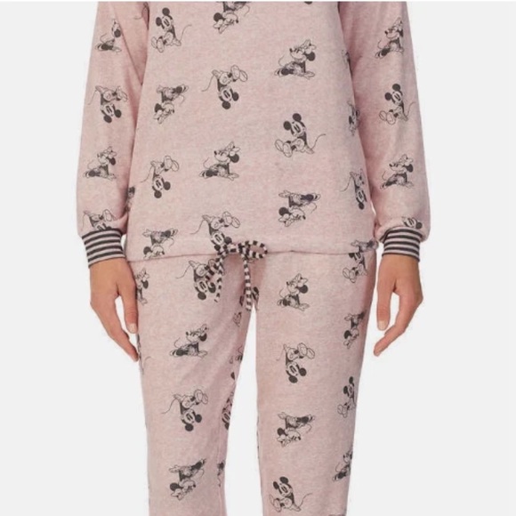 Disney Mickey Minnie Pink Gray Pajamas Jogger Set Small Soft Two-piece Cozy - Picture 2 of 16
